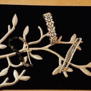 3pc Bracelet Bundle - Iridescent CZ & Black Beaded Cross Stretch Set